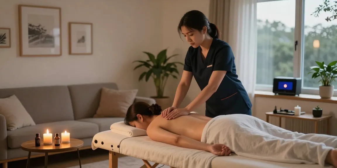 Professional massage scene highlighting 부천출장안마 in a cozy atmosphere with essential oils and soft lighting.