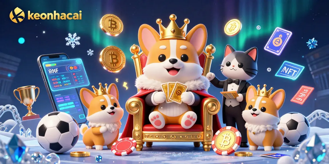 Betting with keonhacai: royal corgi on throne, showcasing sports and crypto gaming.