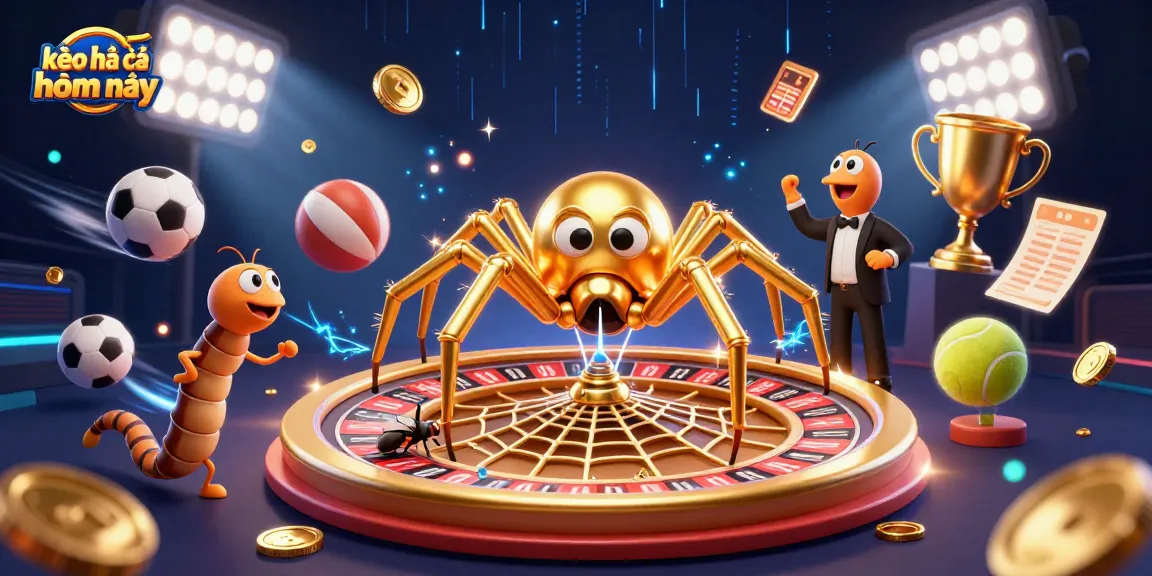 Place bets at kèo nhà cái hôm nay in a vibrant 3D casino scene filled with action.