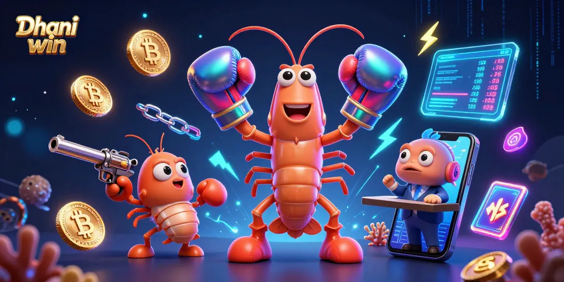Dhani win offers thrilling gaming action with colorful cartoon characters and crypto elements in an exciting atmosphere.