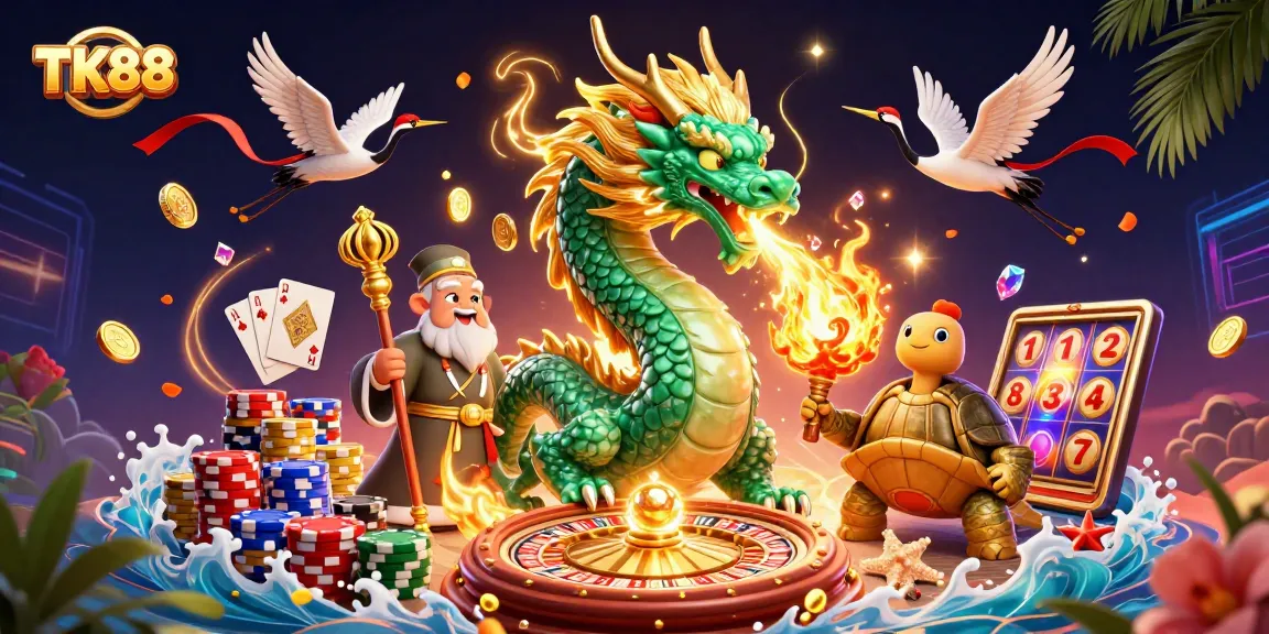 Experience immersive gaming at TK88 with vibrant casino elements and mystical themes.