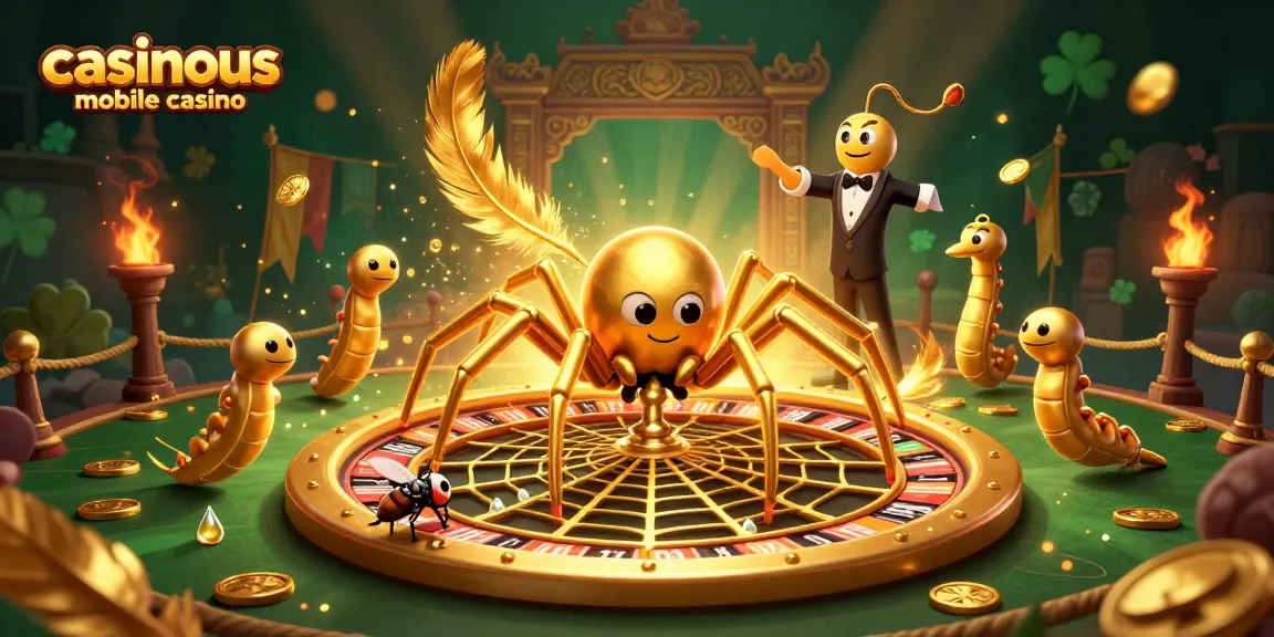 Experience the thrill of casinous mobile casino with a golden spider and centipede croupier at play.