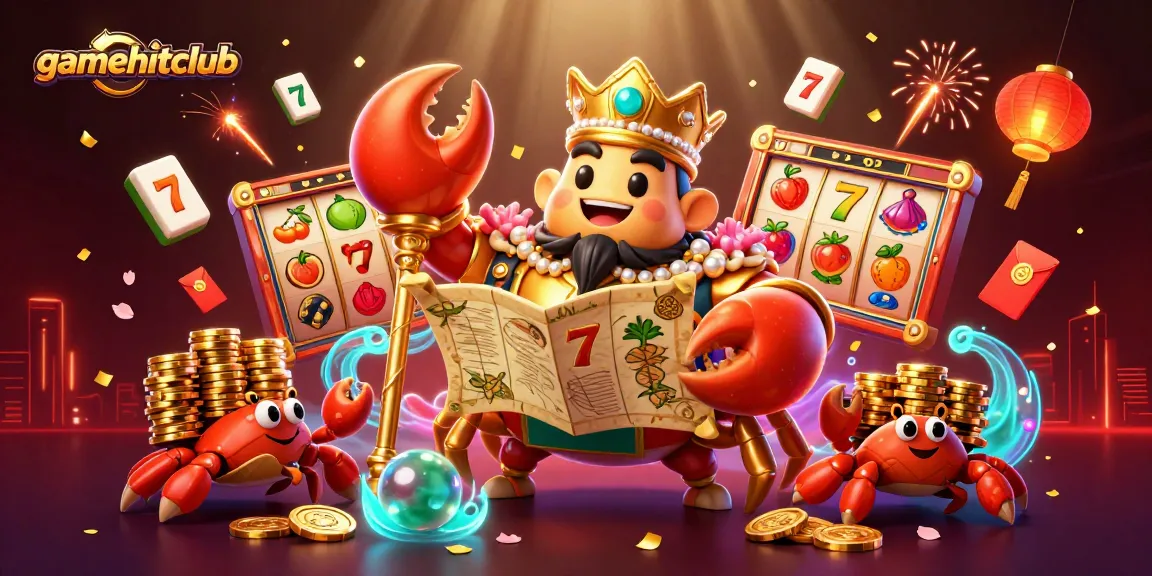 Experience thrilling gameplay at gamehitclub with a vibrant 3D illustration showcasing the golden crab emperor and casino elements.