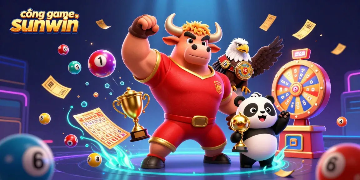 Engage with the dynamic cổng game sunwin scene featuring vibrant characters and lottery elements.