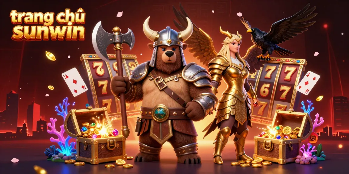 Experience thrilling gaming action at trang chủ sunwin with a dynamic 3D illustration of characters amidst casino elements.